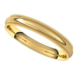 14K Yellow 3 mm Milgrain Half Round Comfort Fit Band