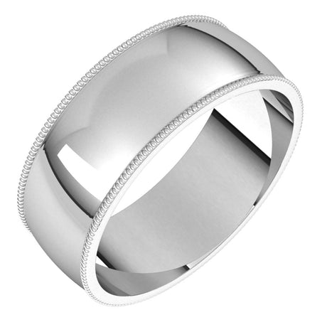 Sterling Silver 7 mm Milgrain Half Round Light Band Size 8