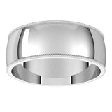 Sterling Silver 7 mm Milgrain Half Round Light Band Size 8