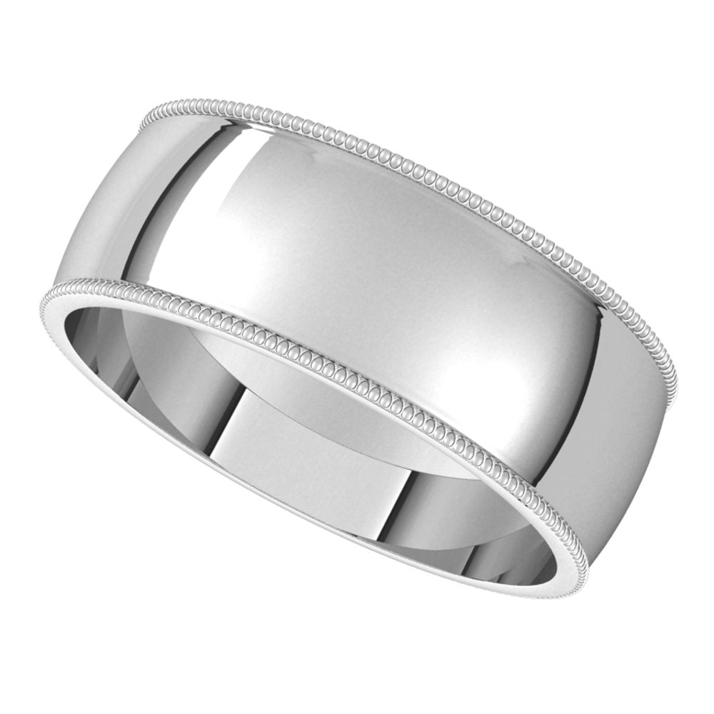 Platinum 7 mm Milgrain Half Round Light Band Size 11