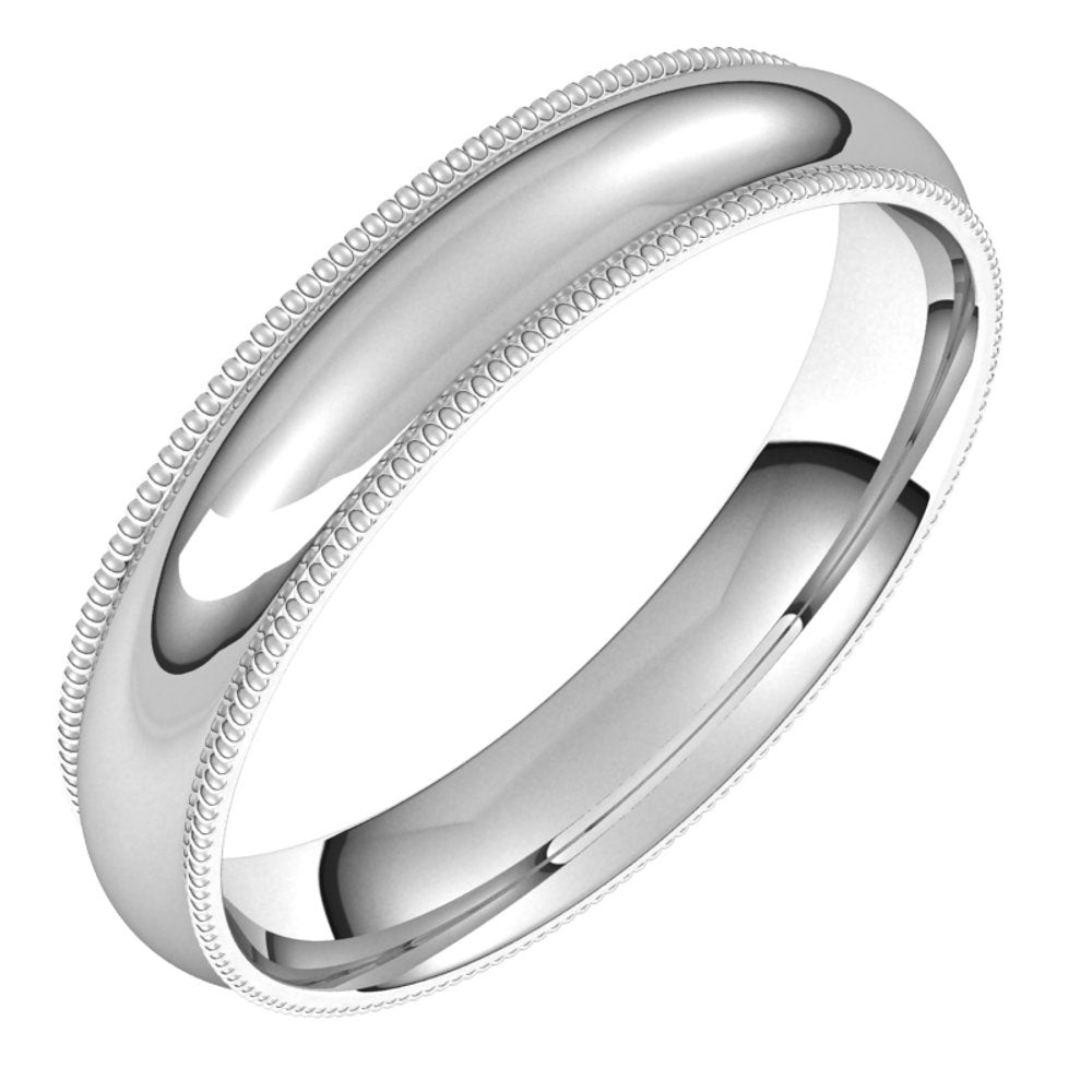 10K White 4 mm Milgrain Half Round Comfort Fit Band Size 7.5