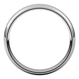 18K White 4 mm Milgrain Half Round Comfort Fit Band Size 8