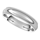Platinum 4 mm Milgrain Half Round Comfort Fit Band Size 9.5