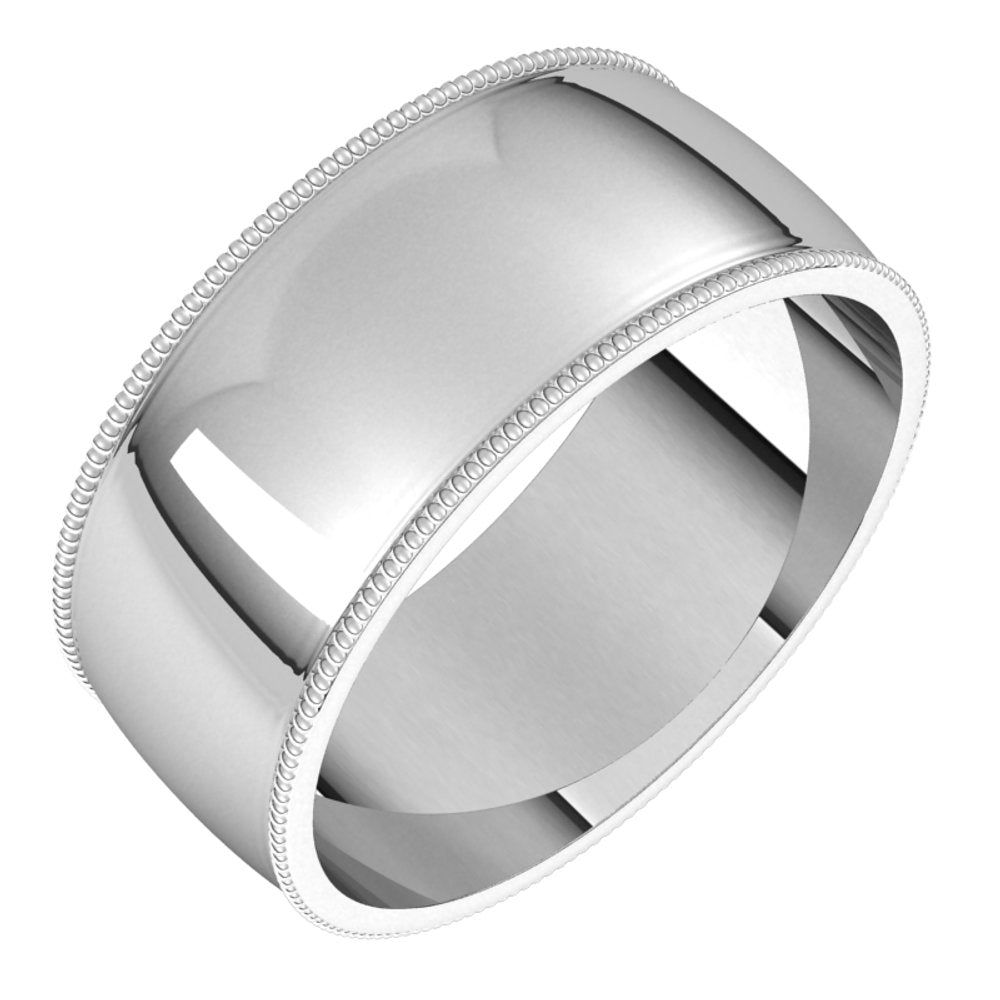 14K White 8 mm Lightweight Milgrain Half Round Band Size 10.5