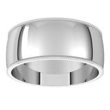 14K White 8 mm Lightweight Milgrain Half Round Band Size 10.5