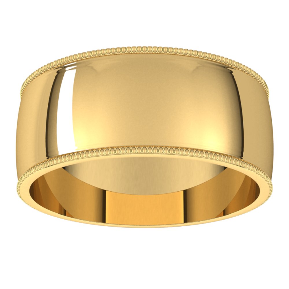 14K Yellow 8 mm Milgrain Half Round Light Band Size 12