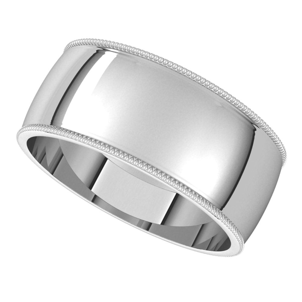 14K White Gold 8 mm Lightweight Milgrain Half Round Band Size 10.5