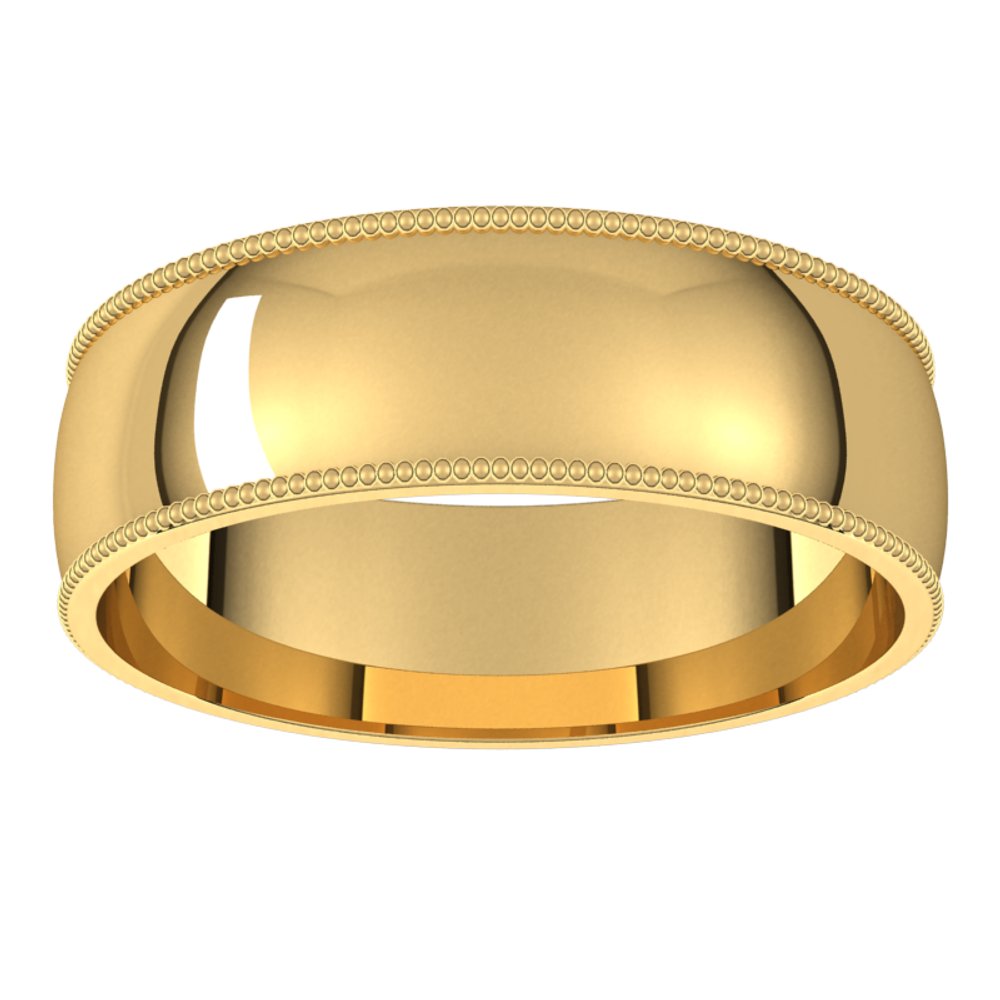 14K Yellow 6 mm Milgrain Half Round Comfort Fit Band