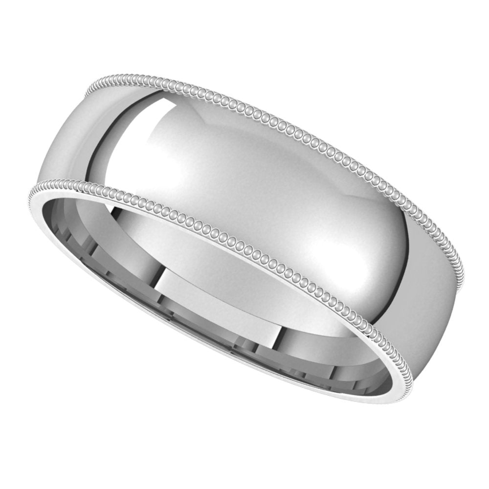 18K White 6 mm Milgrain Half Round Comfort Fit Band Size 12.5