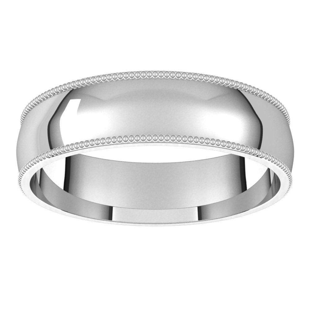 14K White 5 mm Milgrain Half Round Comfort Fit Light Band