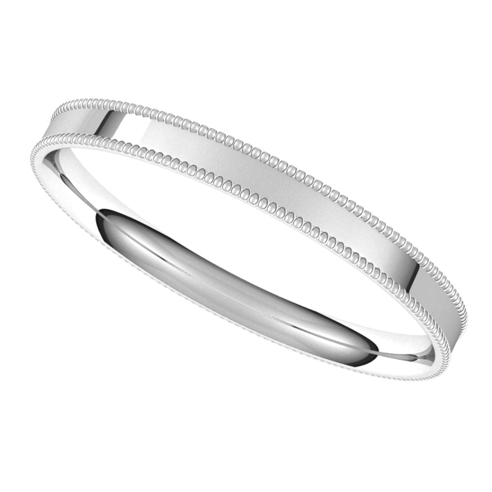 14K White Gold 2.5 mm Milgrain Comfort-Fit Flat Band Size 7.5
