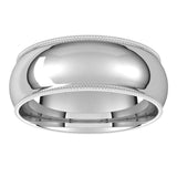 14K White 7 mm Milgrain Half Round Comfort Fit Band