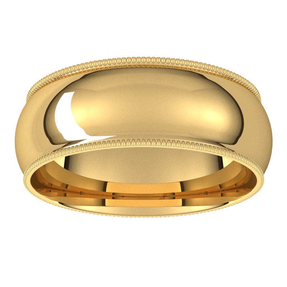 14K Yellow 7 mm Milgrain Half Round Comfort Fit Band