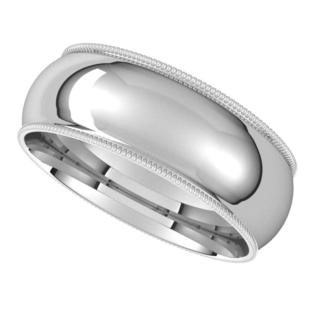 14K White 7 mm Milgrain Half Round Comfort Fit Band