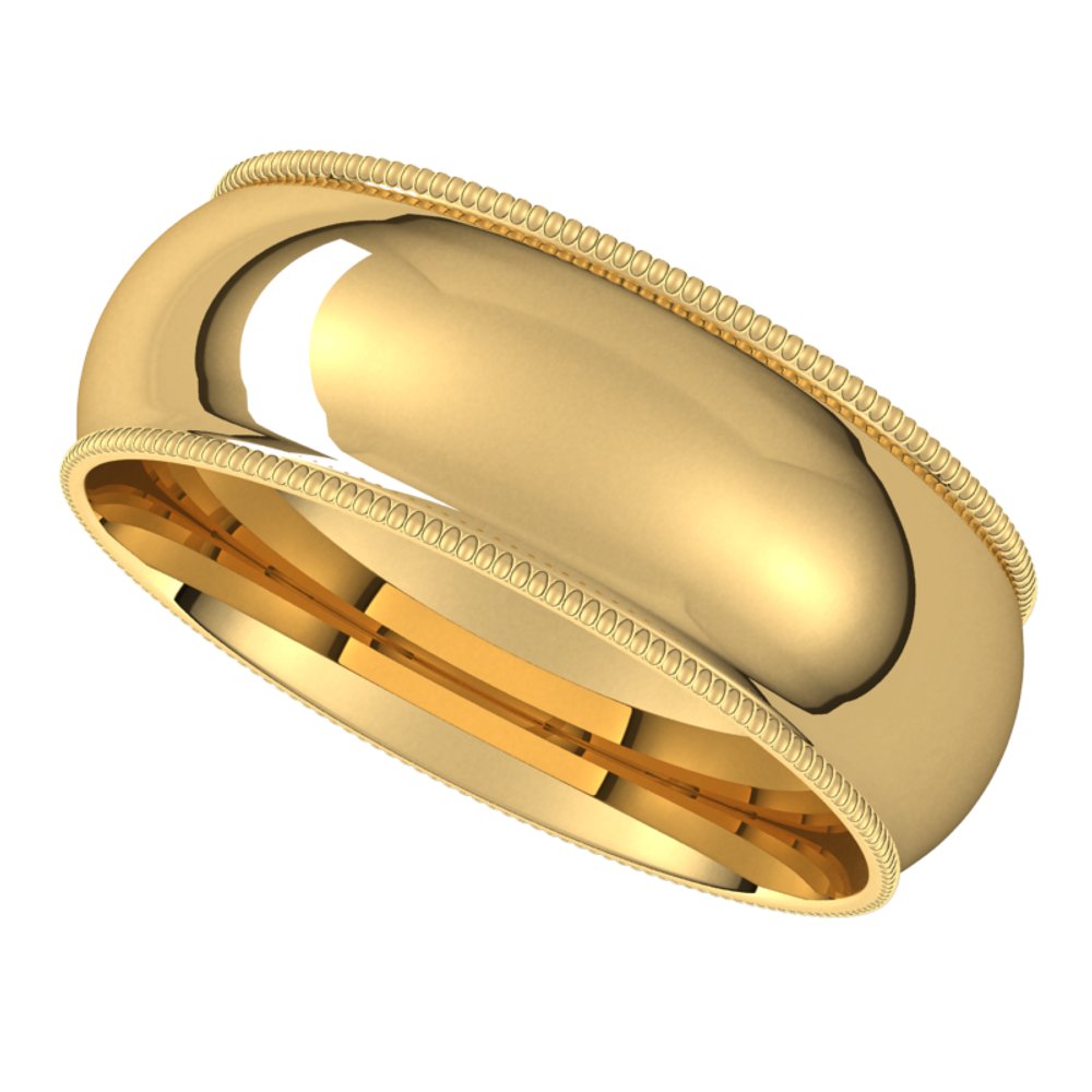 14K Yellow 7 mm Milgrain Half Round Comfort Fit Band