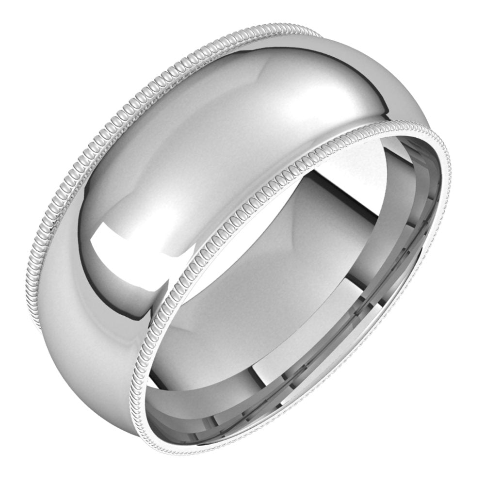 14K White Gold 8 mm Milgrain Comfort-Fit Half Round Band Size 9.5