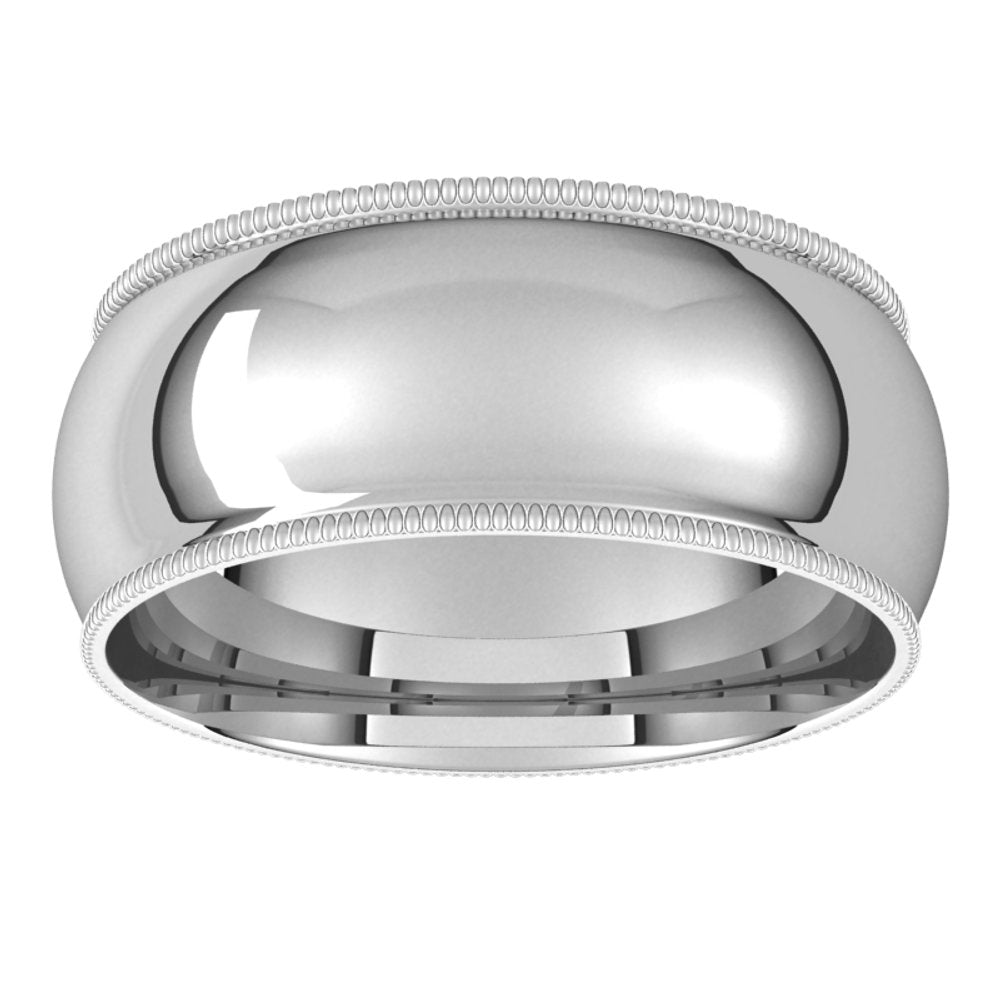 14K White Gold 8 mm Milgrain Comfort-Fit Half Round Band Size 9.5