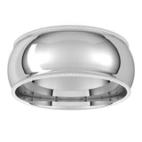 14K White Gold 8 mm Milgrain Comfort-Fit Half Round Band Size 9.5