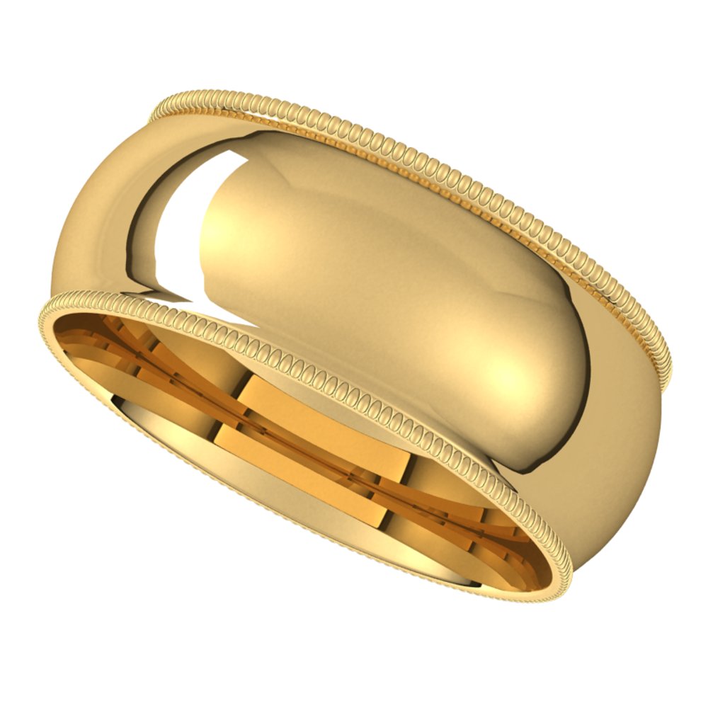 10K Yellow Gold 8 mm Milgrain Comfort-Fit Half Round Band Size 7