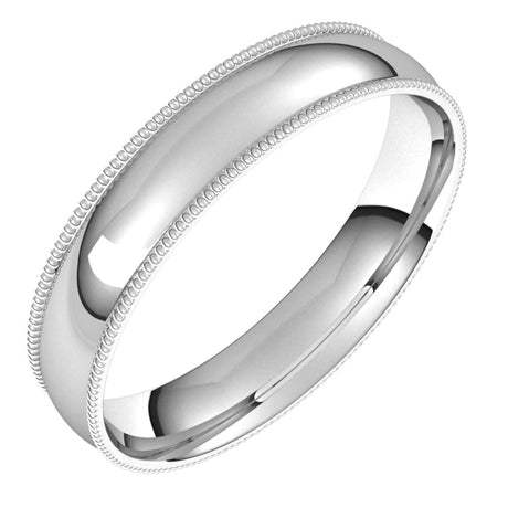 Platinum 4 mm Milgrain Half Round Comfort Fit Light Band Size 8.5