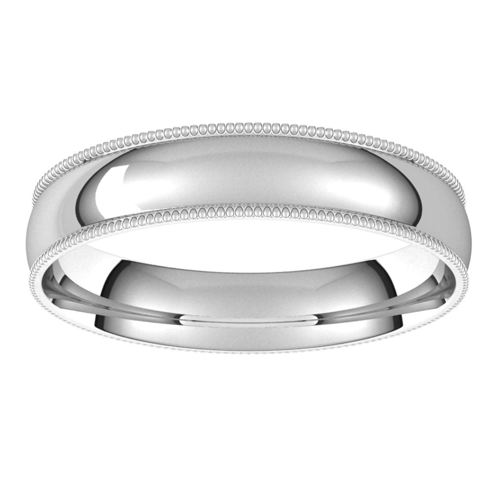 Platinum 4 mm Milgrain Half Round Comfort Fit Light Band Size 8.5