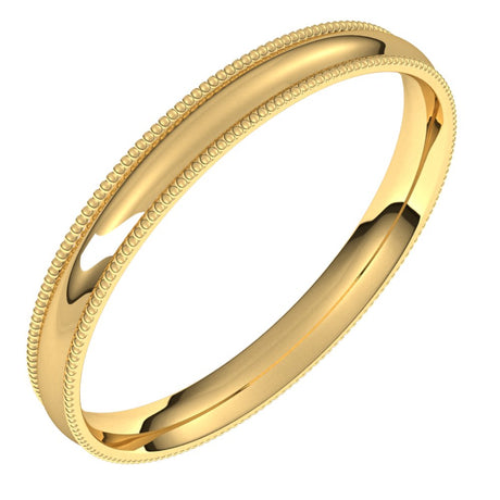 14K Yellow Gold 2.5 mm Lightweight Milgrain Comfort-Fit Half Round Band Size 5