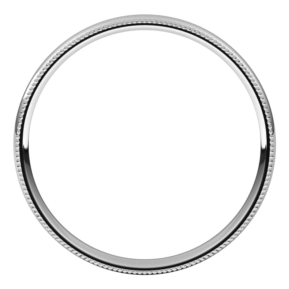 14K White 2.5 mm Milgrain Half Round Comfort Fit Light Band Size 7