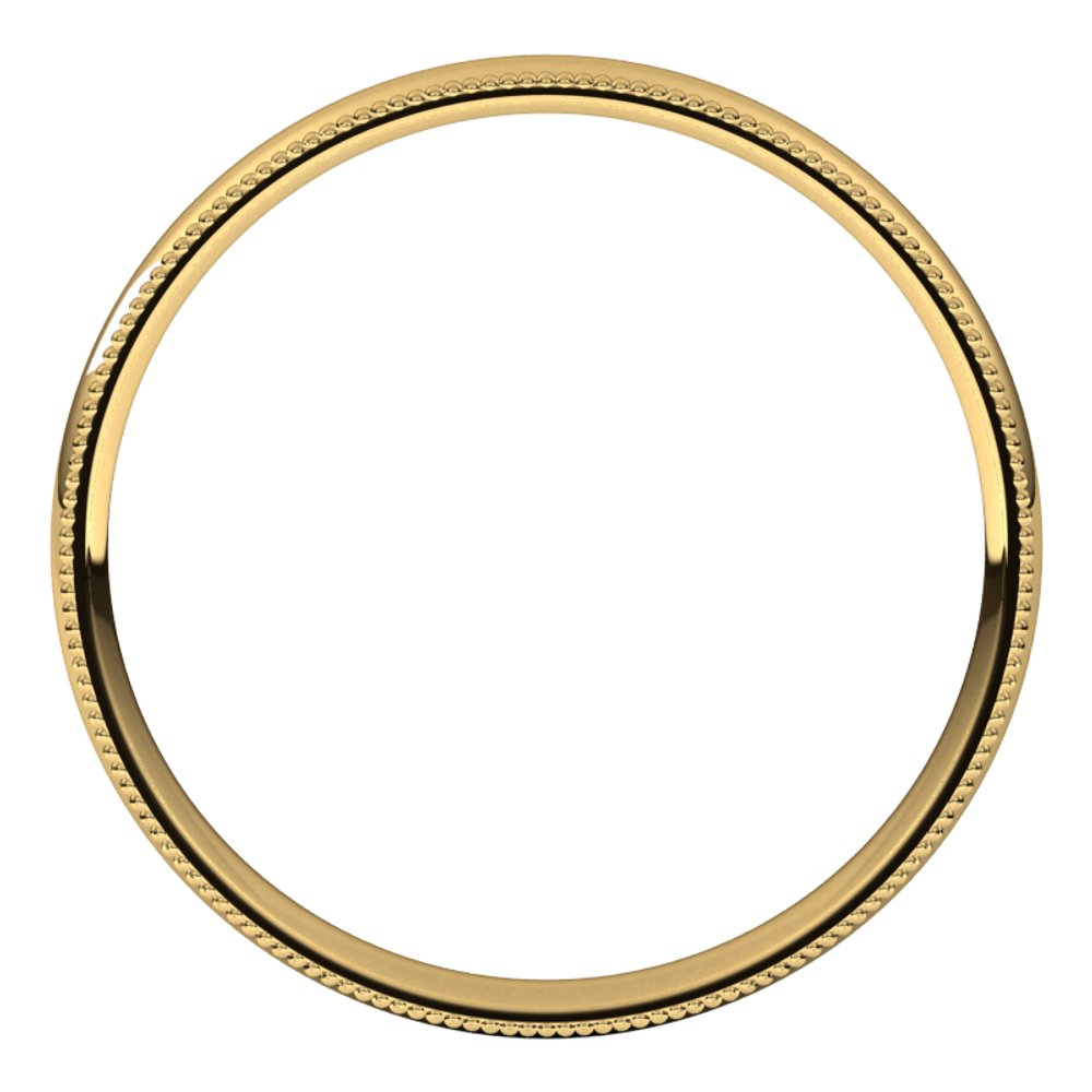 14K Yellow 2.5 mm Milgrain Half Round Comfort Fit Light Band