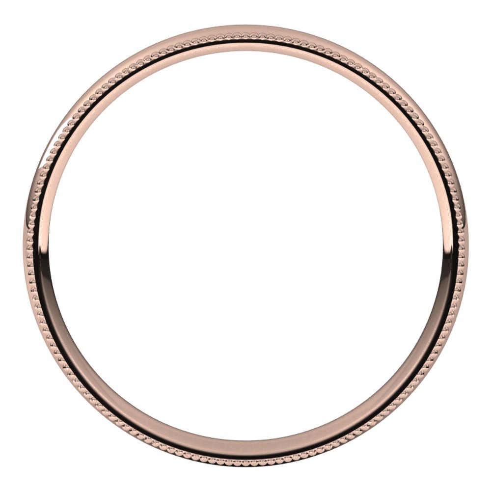 10K Rose Gold 2.5 mm Lightweight Milgrain Comfort-Fit Half Round Band Size 6.5