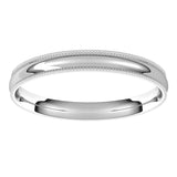 14K White 2.5 mm Milgrain Half Round Comfort Fit Light Band Size 7