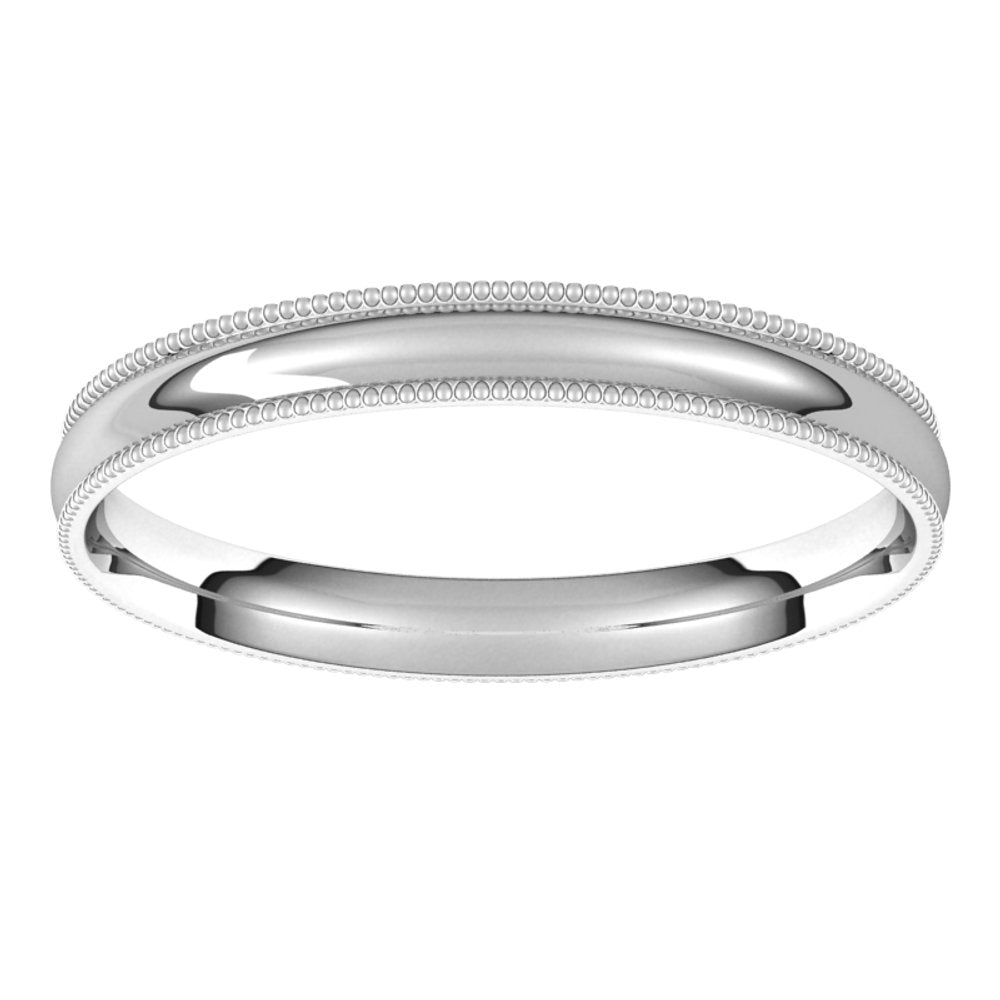 14K White 2.5 mm Milgrain Half Round Comfort Fit Light Band Size 7