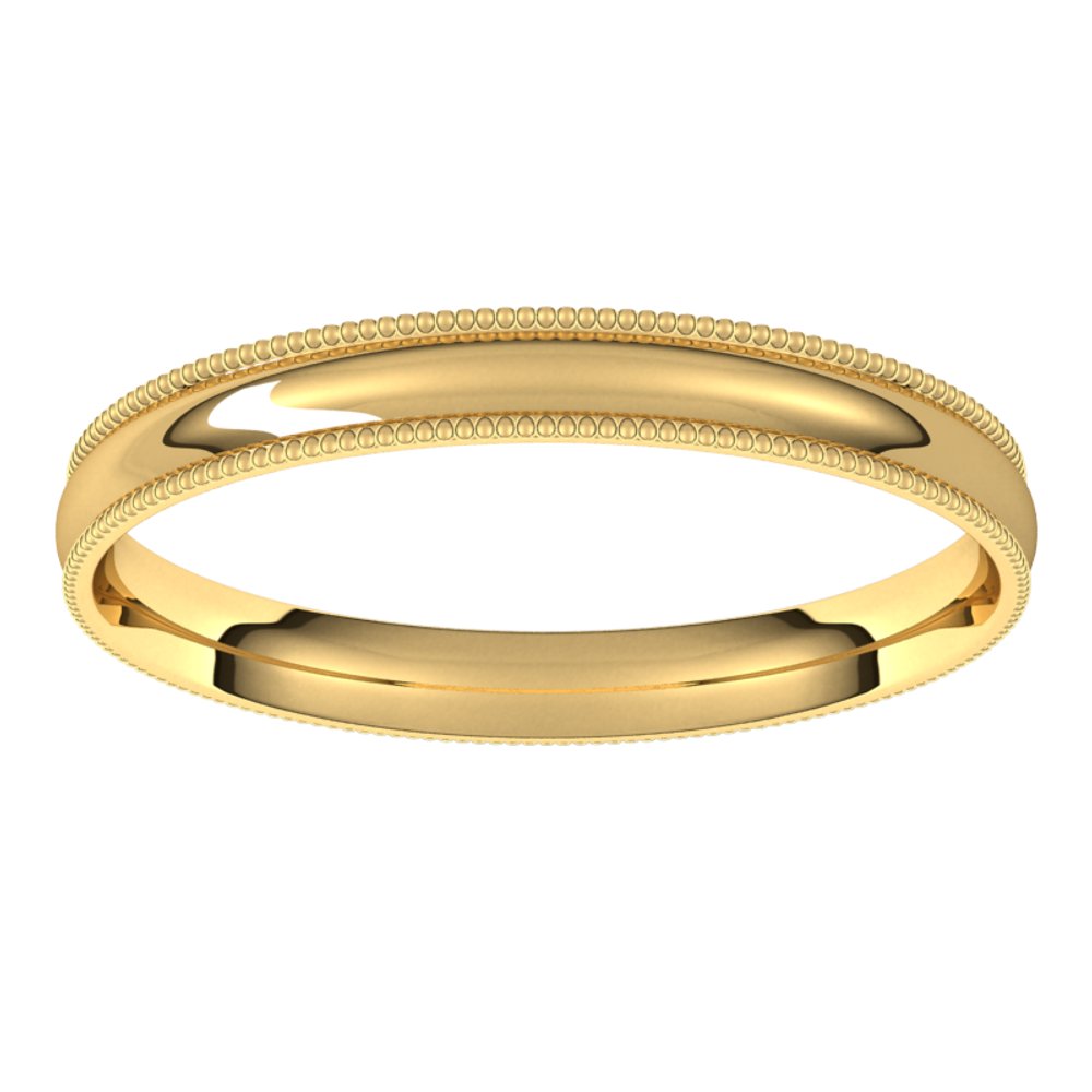 14K Yellow 2.5 mm Milgrain Half Round Comfort Fit Light Band