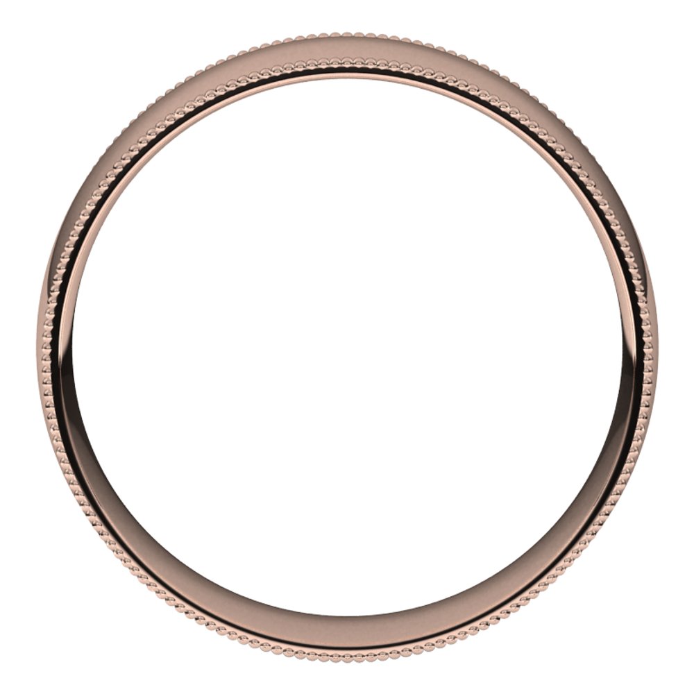 14K Rose 6 mm Milgrain Half Round Comfort Fit Light Band Size 9.5