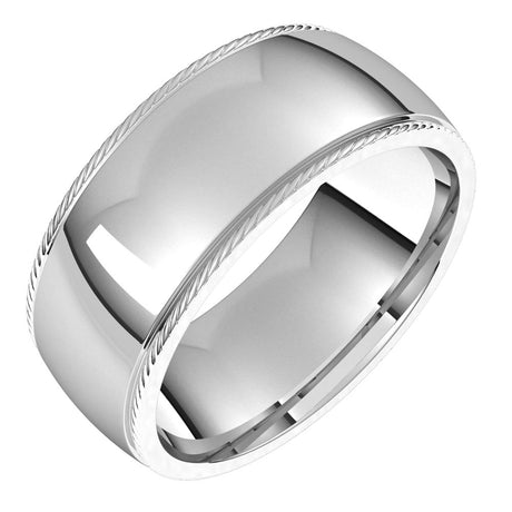 Sterling Silver 8 mm Rope Comfort-Fit Half Round Band Size 11