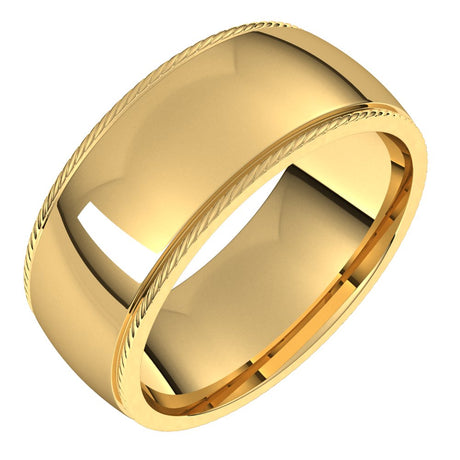 14K Yellow Gold 8 mm Rope Comfort-Fit Half Round Band Size 7.5