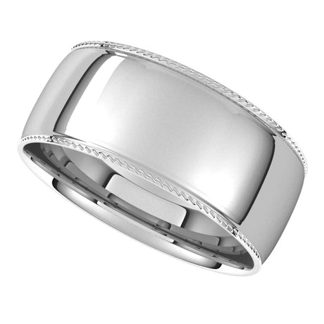 14K White 8 mm Rope Comfort-Fit Half Round Band Size 10