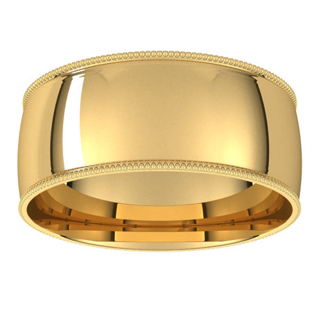 14K Yellow Gold 8 mm Lightweight Milgrain Comfort-Fit Half Round Band Size 11