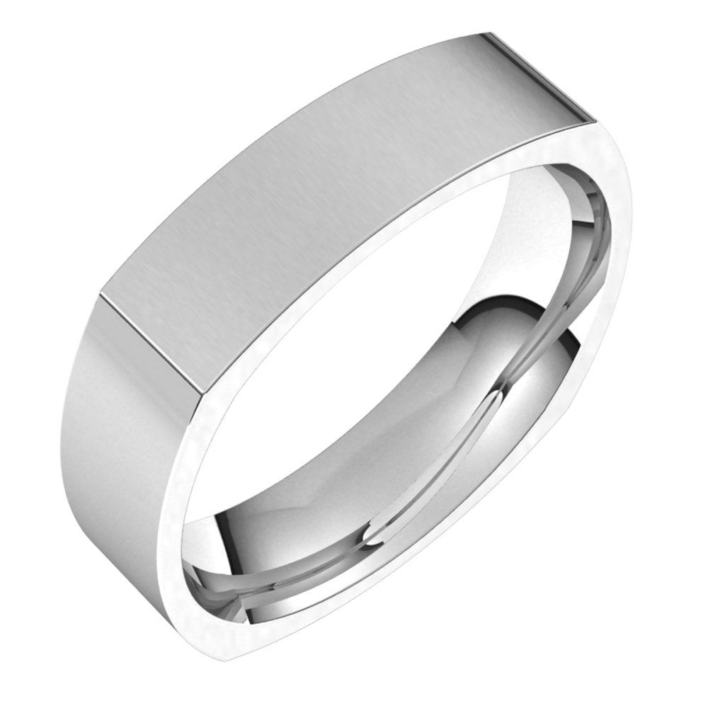 14K White 5 mm Square Comfort Fit Band Size 10.5