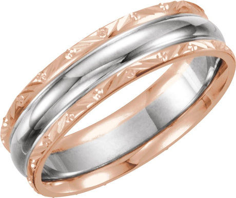 14K Rose/White/Rose 6 mm Design-Engraved Band Size 9