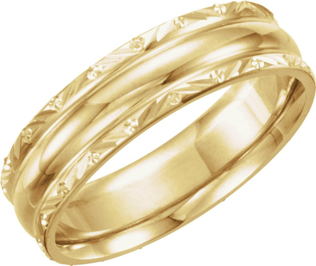 10K Yellow Gold 6 mm Design-Engraved Comfort-Fit Band Size 5.5