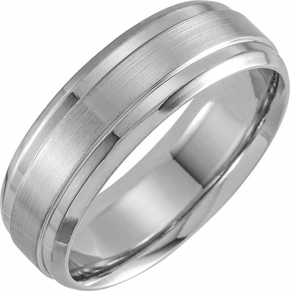 14K White Gold 7 mm Beveled Stepped-Edge Inlay Comfort-Fit Half Round Band Size 10 