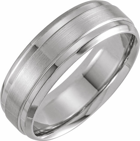Sterling Silver 7 mm Beveled Stepped-Edge Inlay Comfort-Fit Half Round Band Size 9.5 