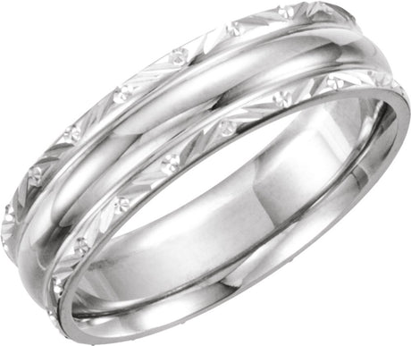 Sterling Silver 6 mm Design-Engraved Comfort-Fit Band Size 10