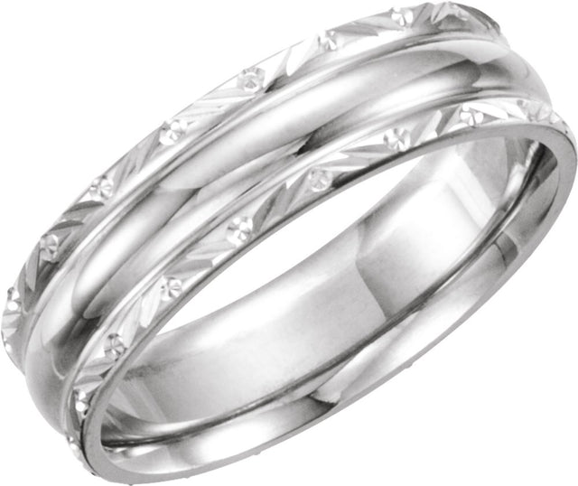 Sterling Silver 6 mm Design-Engraved Comfort-Fit Band Size 10