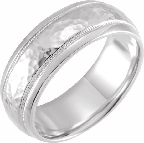 14K White 8 mm Milgrain Edge Comfort-Fit Half Round Band Size 9.5