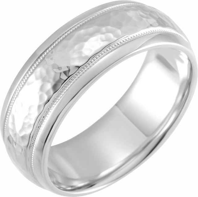 14K White 8 mm Milgrain Edge Comfort-Fit Half Round Band Size 9.5