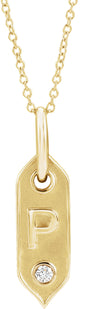 14K Yellow Gold .05 CT Natural Diamond Initial P 16-18" Necklace