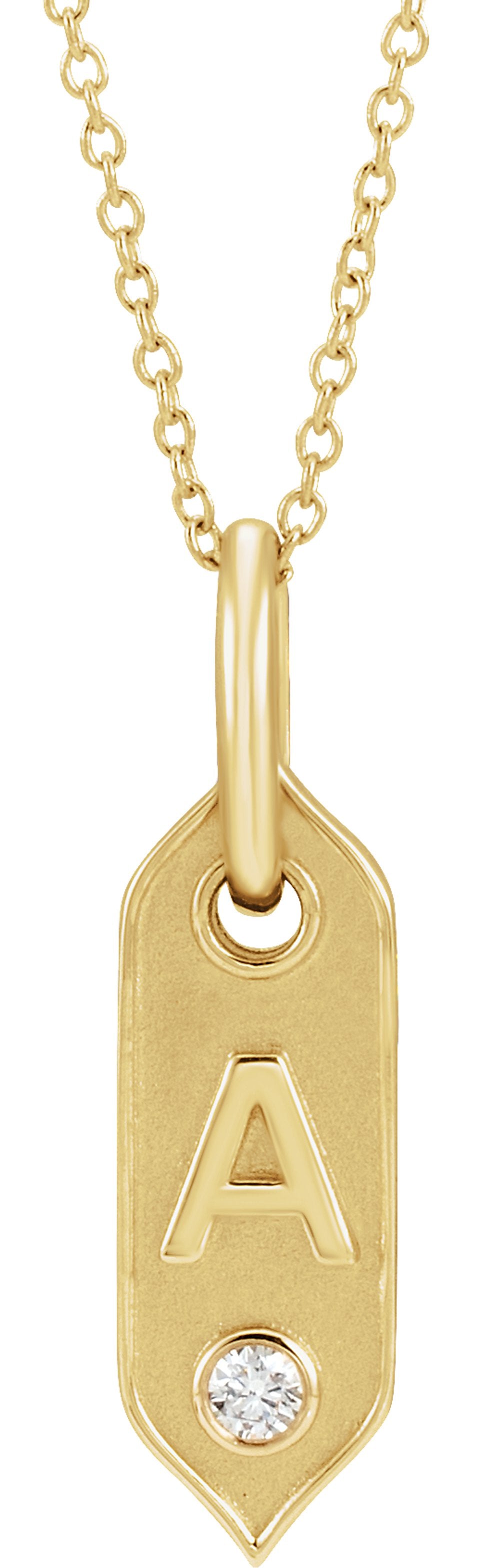 14K Yellow Gold .05 CT Natural Diamond Initial A 16-18" Necklace