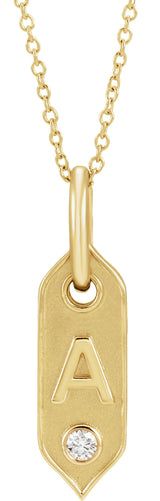 14K Yellow Gold .05 CT Natural Diamond Initial A 16-18" Necklace