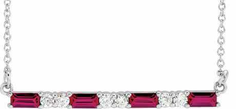 14K White Gold Lab-Grown Ruby & 1/6 CTW Natural Diamond Bar 16-18" Necklace    